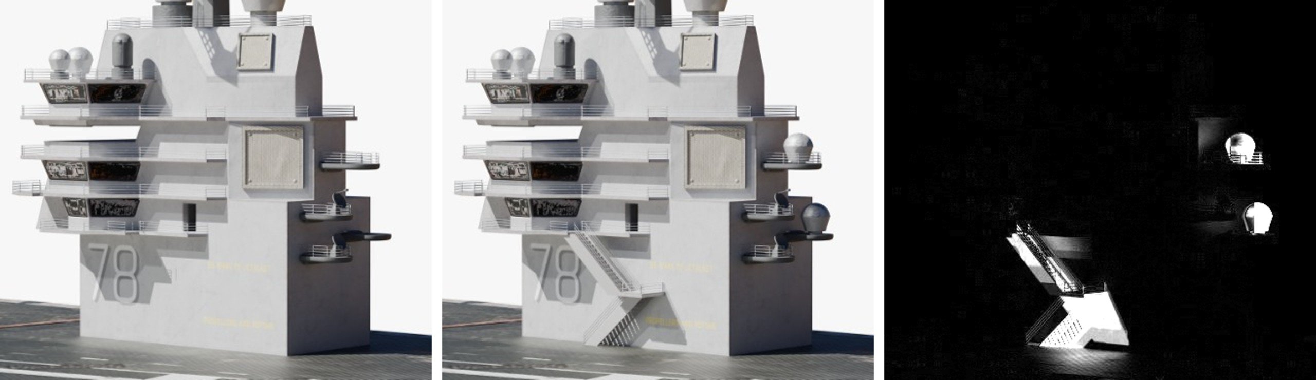 Blender render after the change, before, and the pixel difference